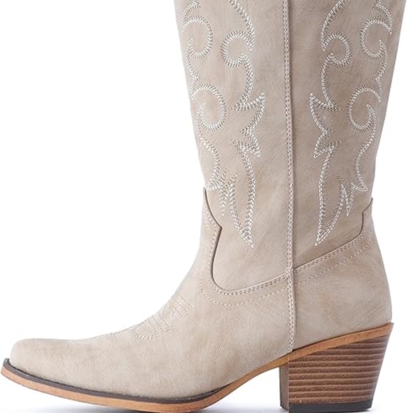Cowboy Boots For Women Western Cowgirl Boots with Chunky Heel Mid Calf Snip Toe - Picture 9 of 11
